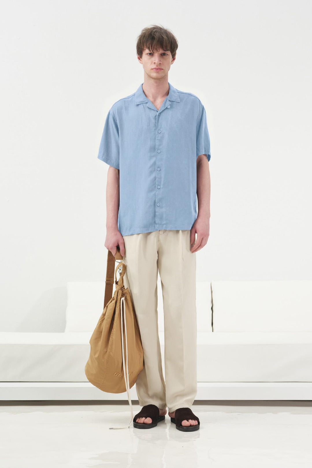 Giesto Chemise classique à manches courtes bleu en tencel - Bleu