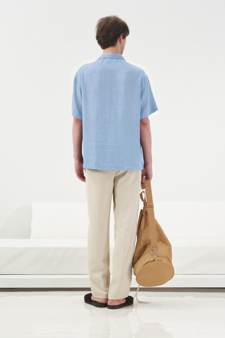 Giesto Chemise classique à manches courtes bleu en tencel - Bleu