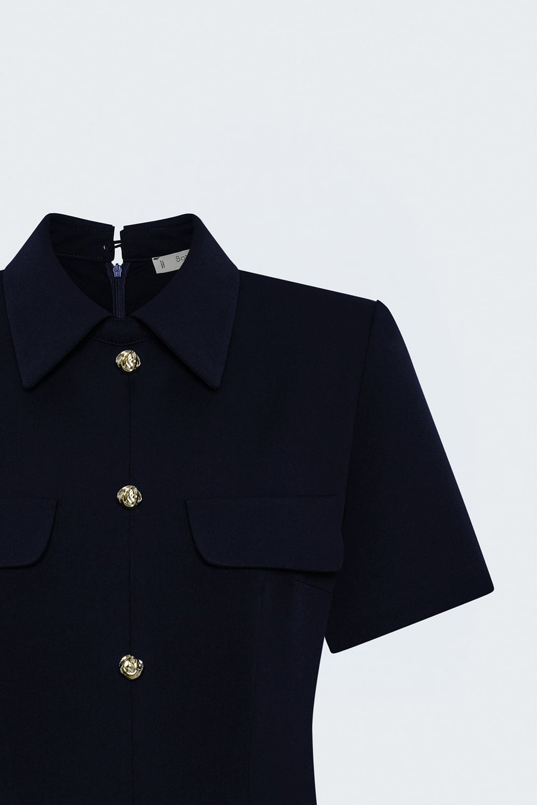 Sateen Robe mini à manches courtes - Bleu marine