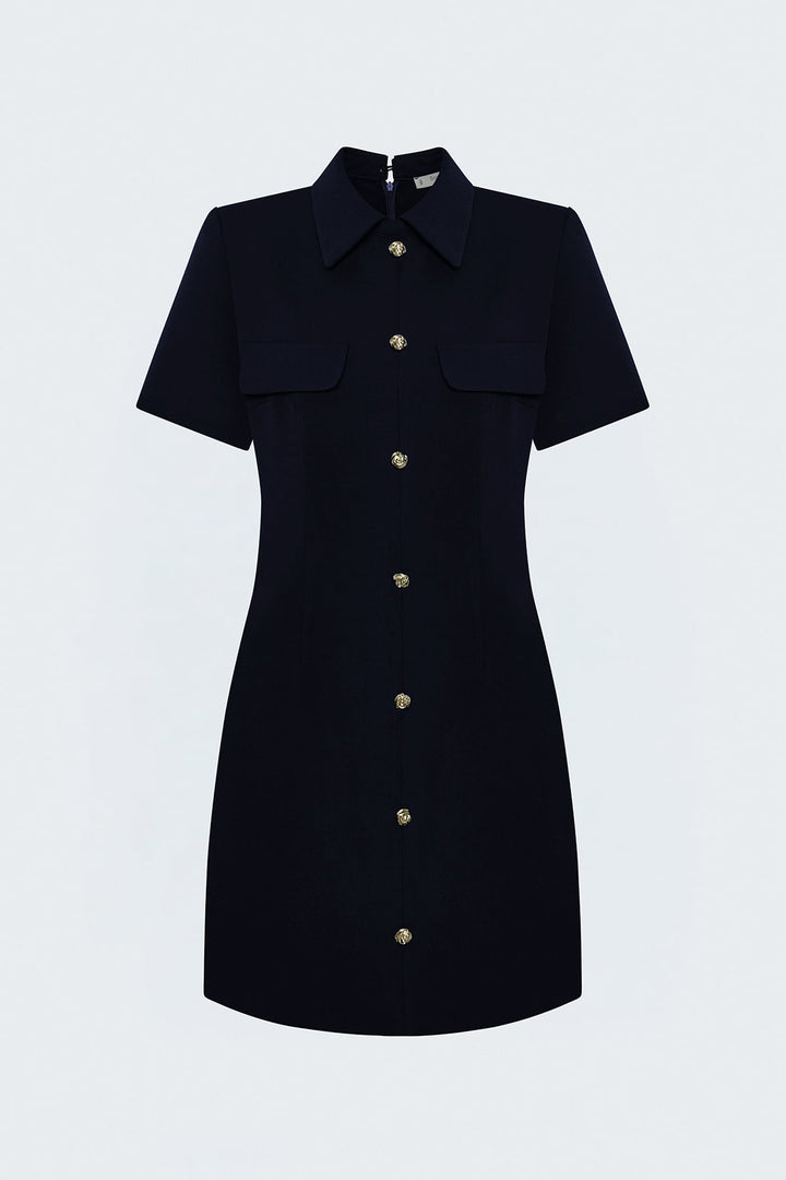 Sateen Robe mini à manches courtes - Bleu marine