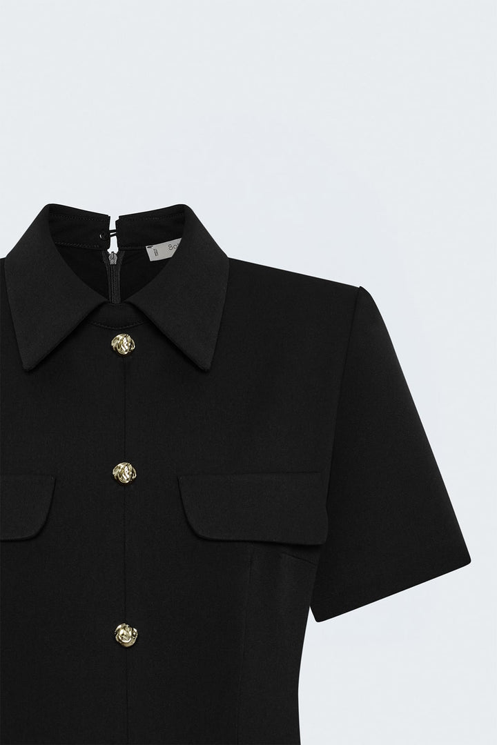 Sateen Robe mini à manches courtes - Noir