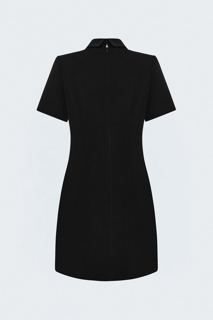 Sateen Robe mini à manches courtes - Noir