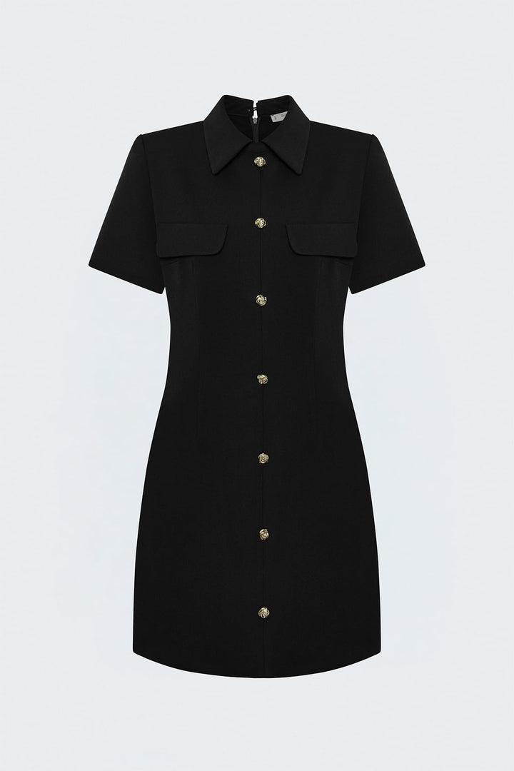 Sateen Robe mini à manches courtes - Noir