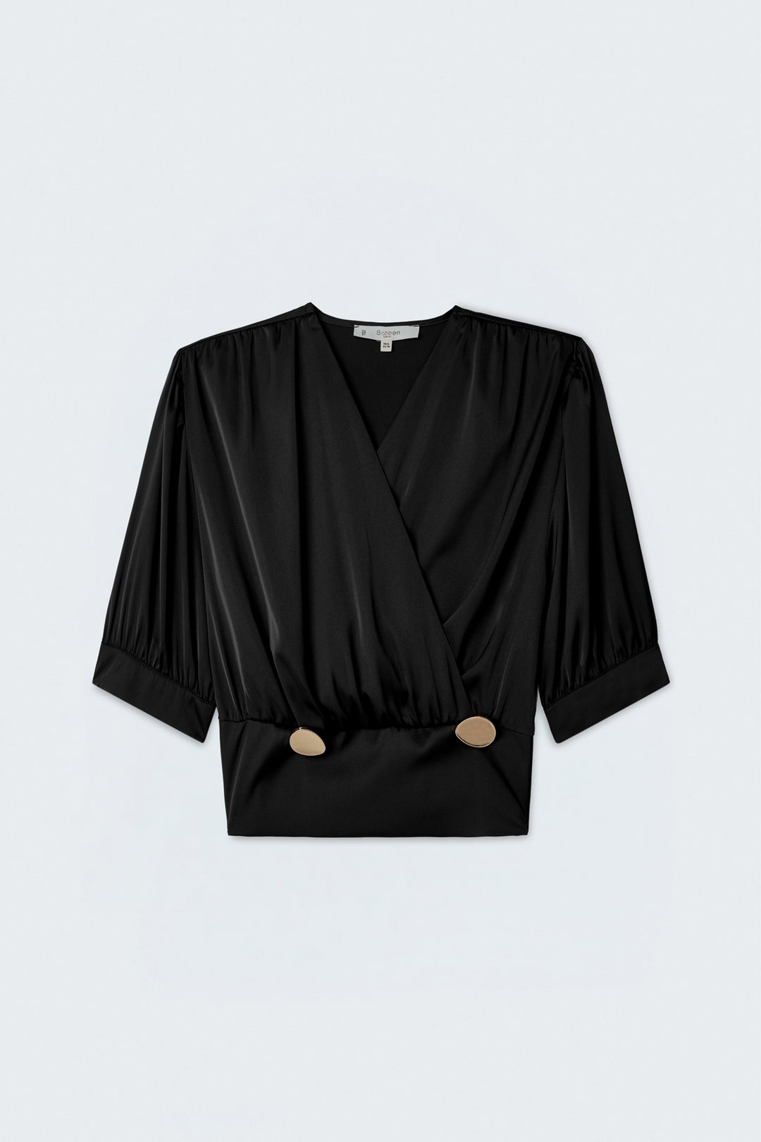 Sateen Blouse Satinée à Manches Courtes - Noir