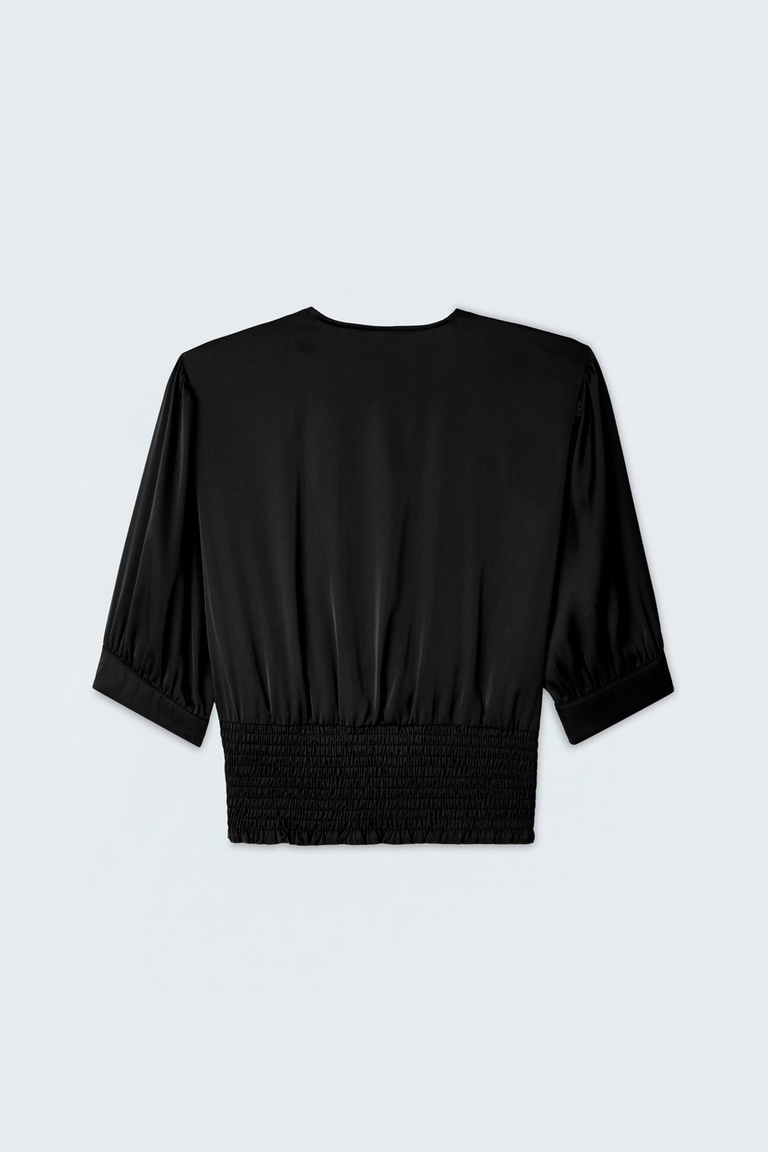 Sateen Blouse Satinée à Manches Courtes - Noir