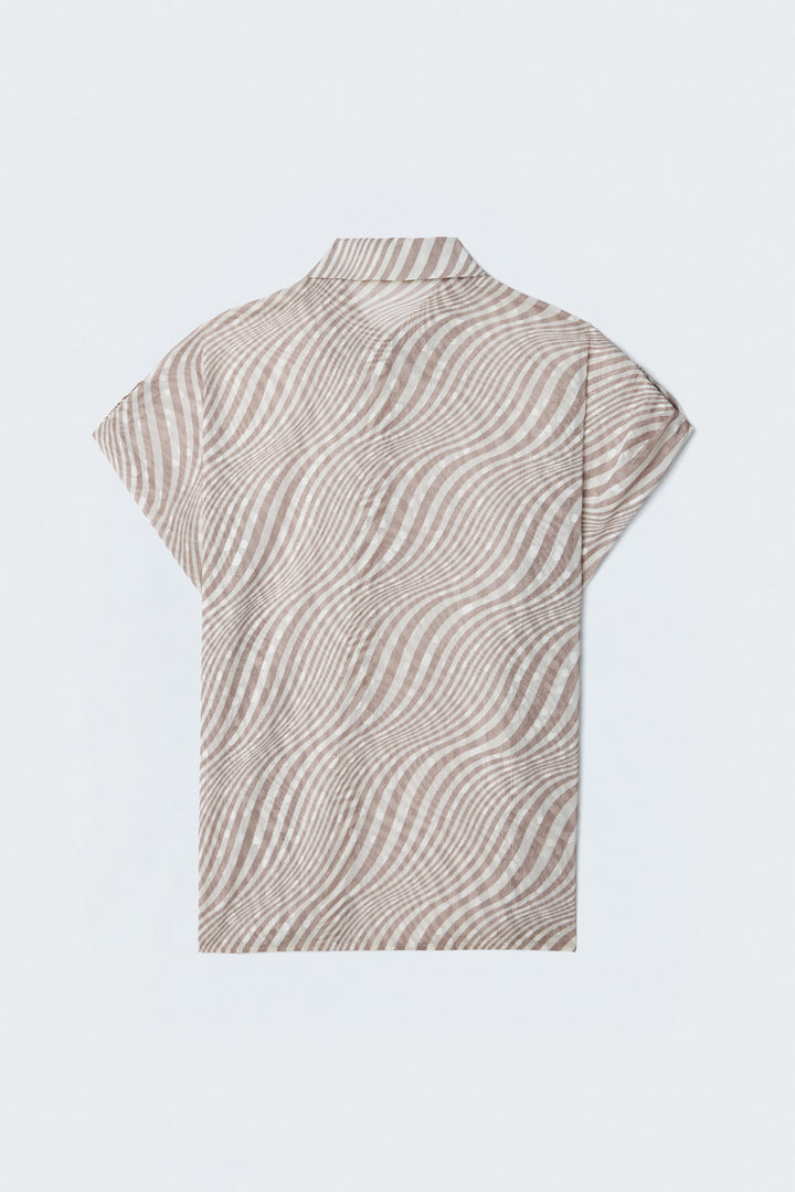 Sateen Chemisier à Rayures à Manches Courtes - Beige