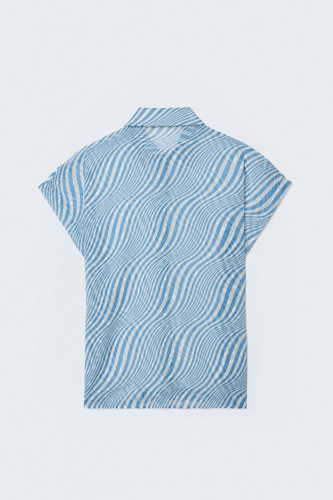Sateen Chemisier à Rayures à Manches Courtes - Bleu