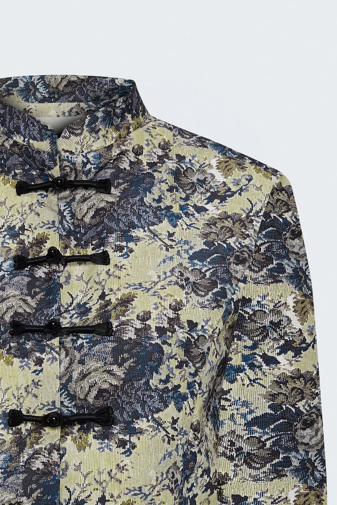 Sateen Veste trench à boutons décoratifs courts - Bleu marine