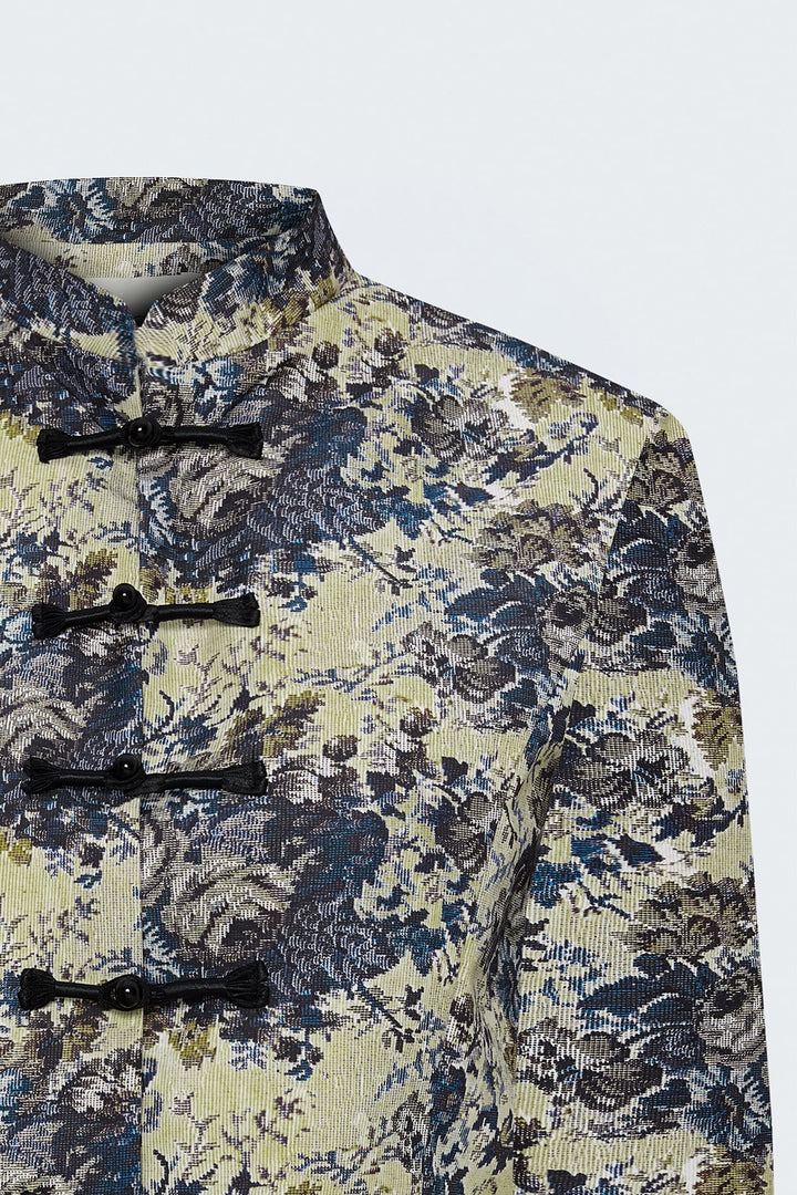 Sateen Veste trench à boutons décoratifs courts - Bleu marine