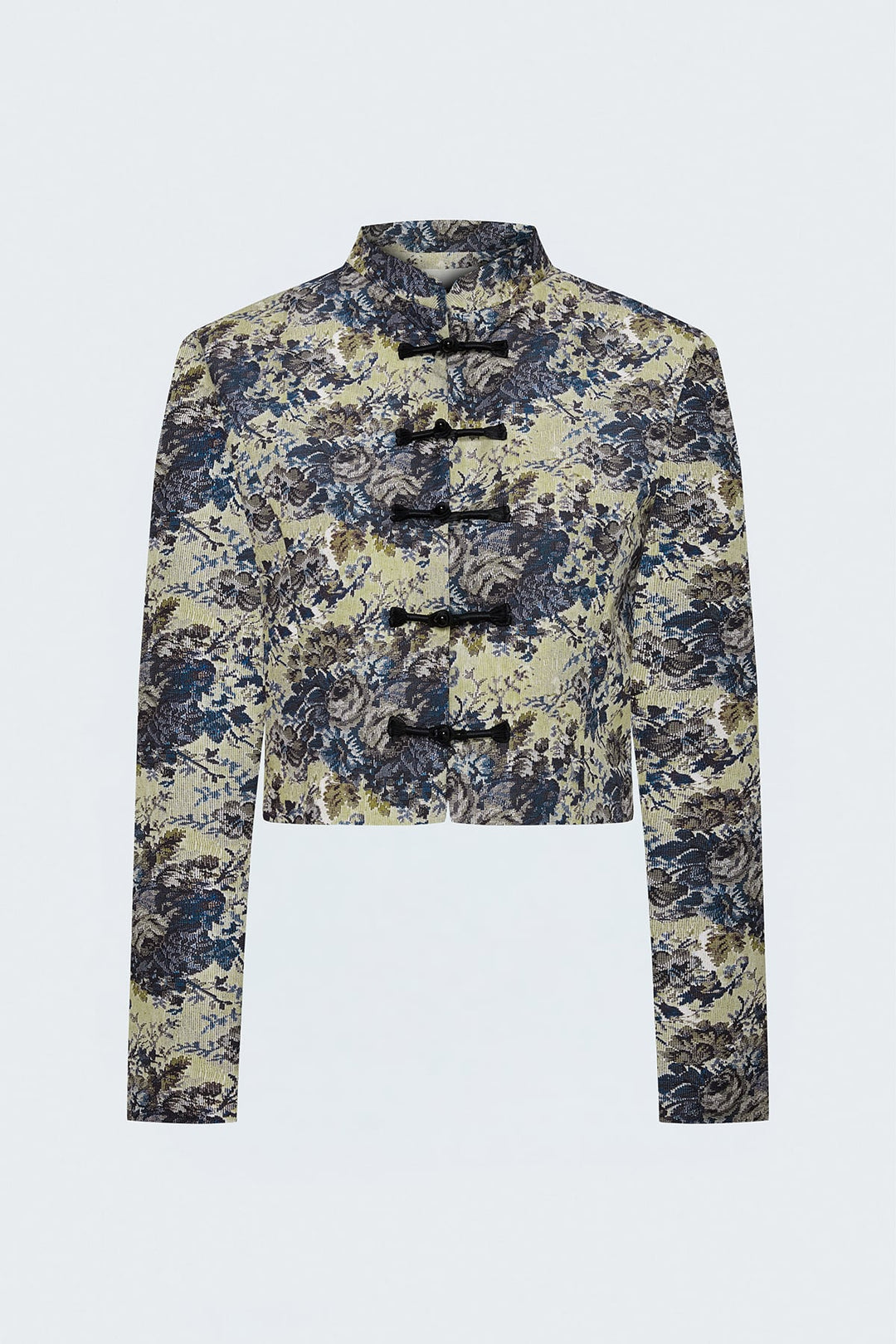 Sateen Veste trench à boutons décoratifs courts - Bleu marine