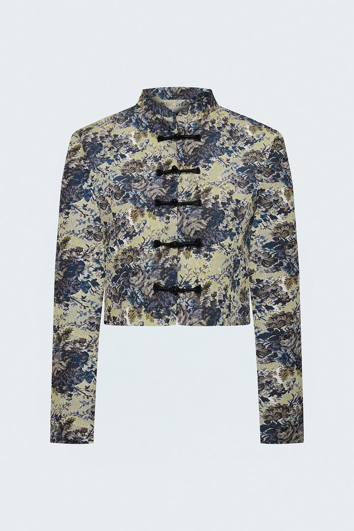 Sateen Veste trench à boutons décoratifs courts - Bleu marine