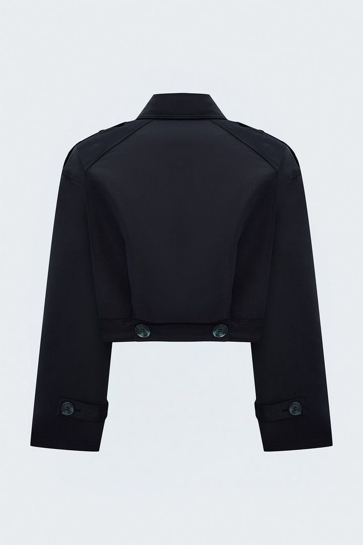 Sateen Trench court - Bleu marine