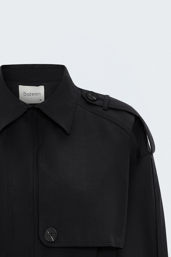 Sateen Trench court - Noir