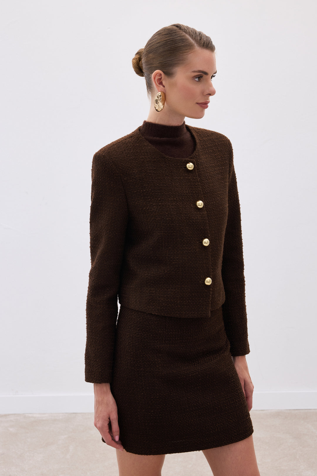 Sateen Veste courte en tweed - Marron