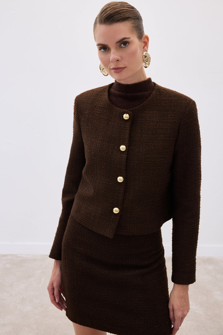 Sateen Veste courte en tweed - Marron