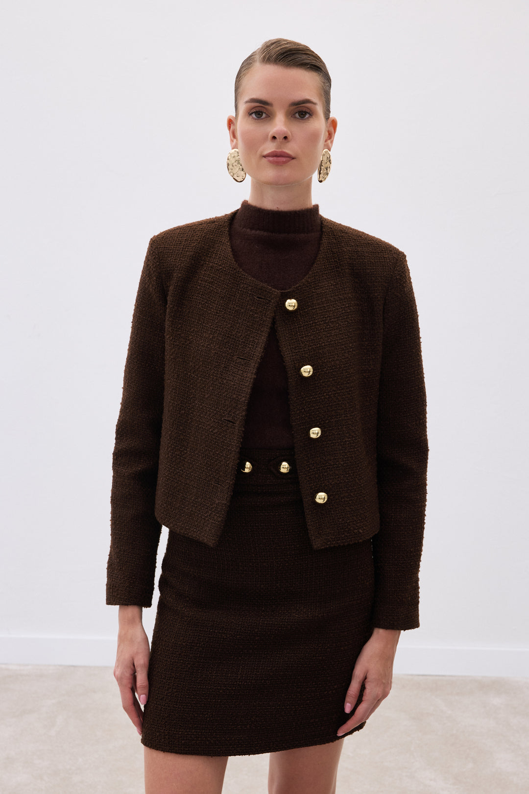 Sateen Veste courte en tweed - Marron