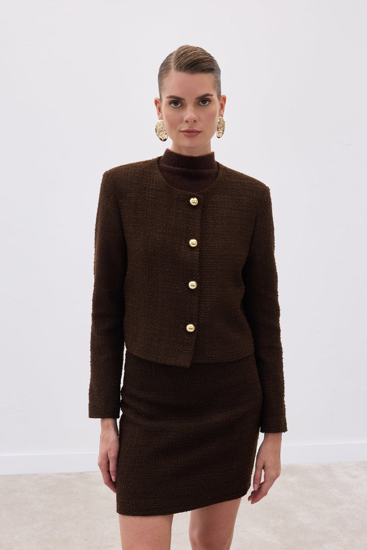 Sateen Veste courte en tweed - Marron