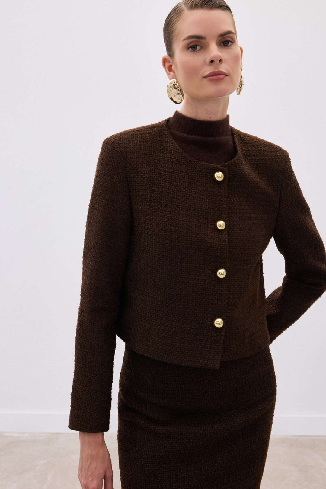 Sateen Veste courte en tweed - Marron