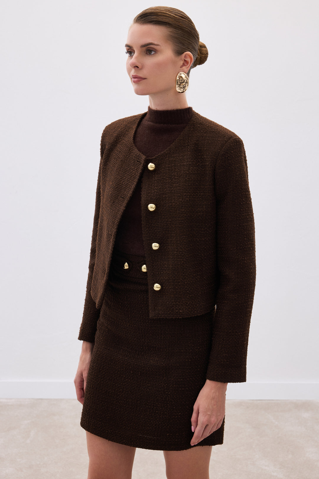 Sateen Veste courte en tweed - Marron