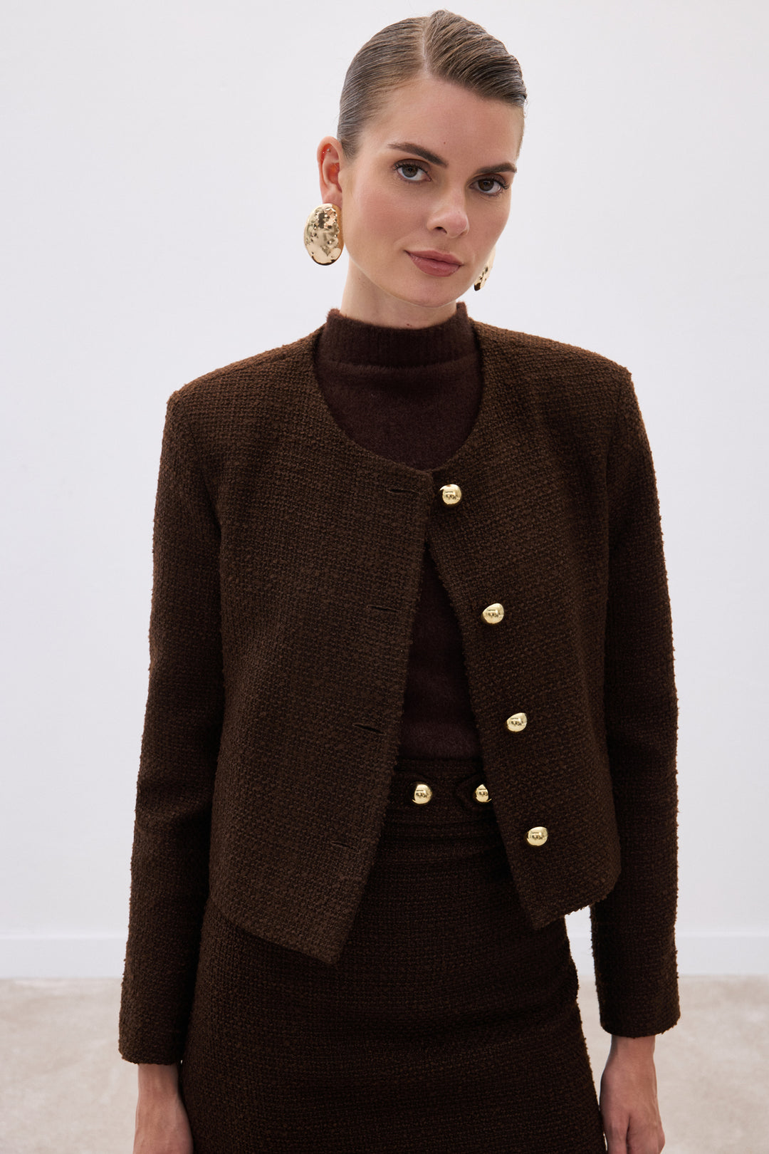 Sateen Veste courte en tweed - Marron