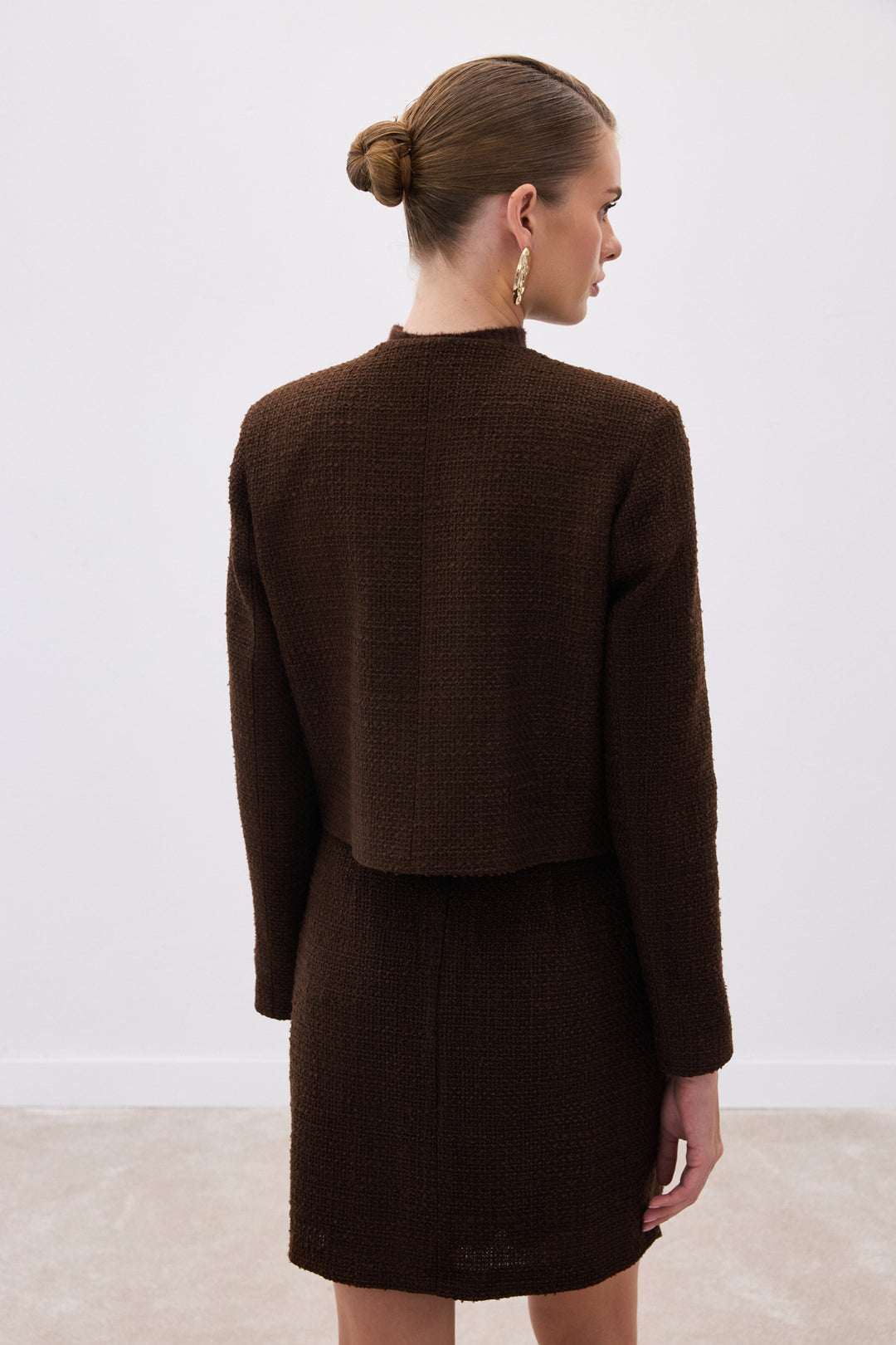 Sateen Veste courte en tweed - Marron