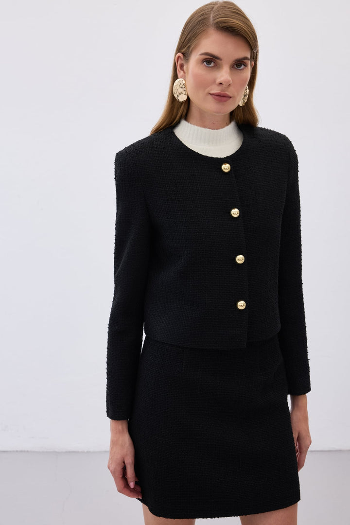 Sateen Veste courte en tweed - Noir