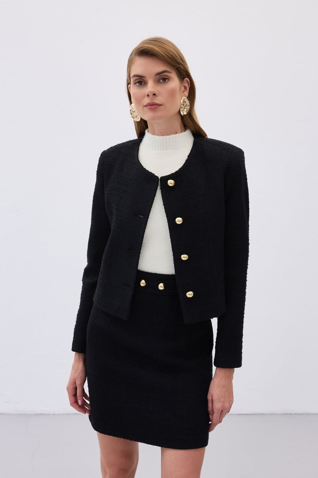 Sateen Veste courte en tweed - Noir