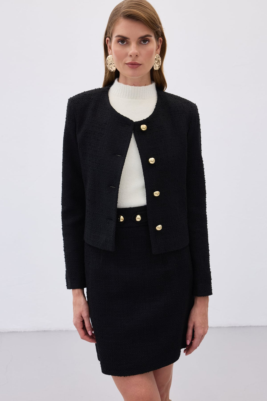 Sateen Veste courte en tweed - Noir