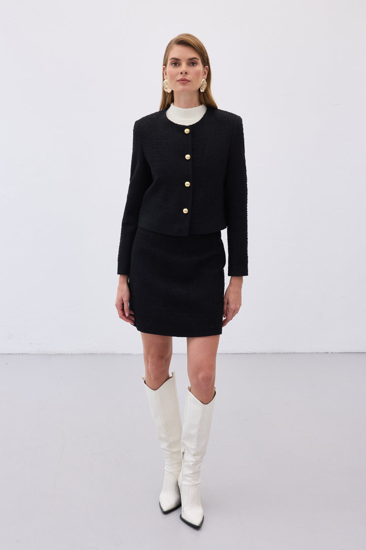 Sateen Veste courte en tweed - Noir