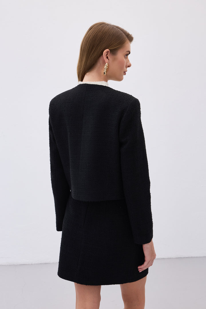 Sateen Veste courte en tweed - Noir