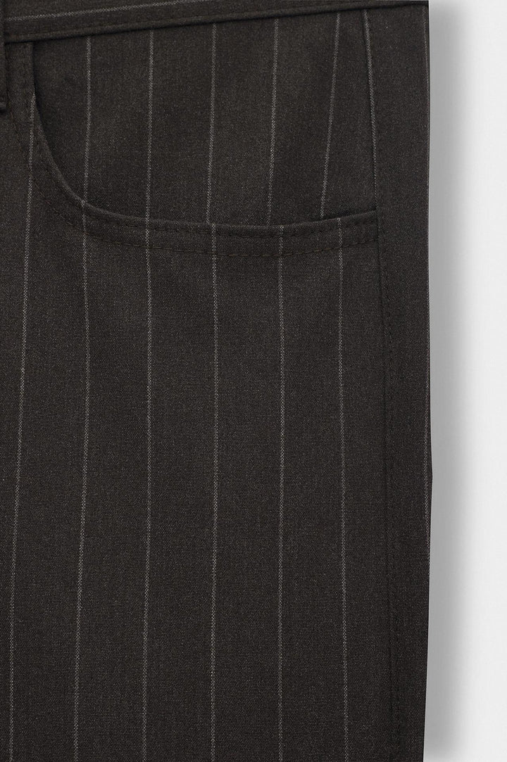 Giesto Pantalon Marron Regular Fit Rayé Classique - Marron