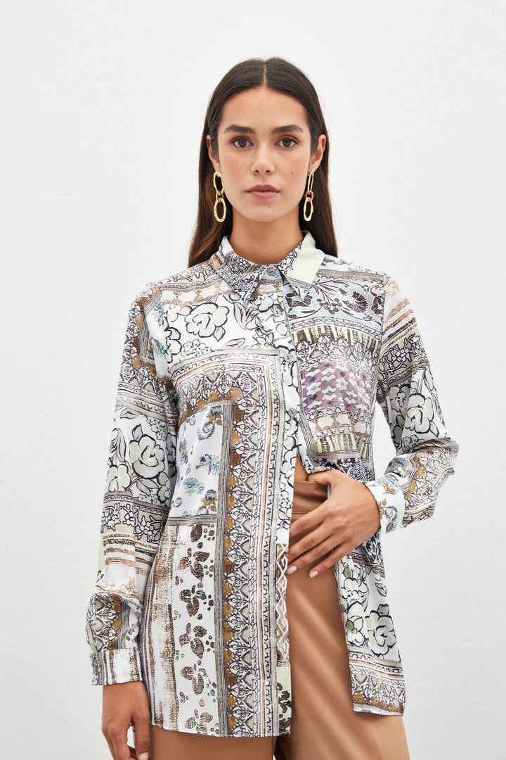 Sateen Chemise à motif classique - camel