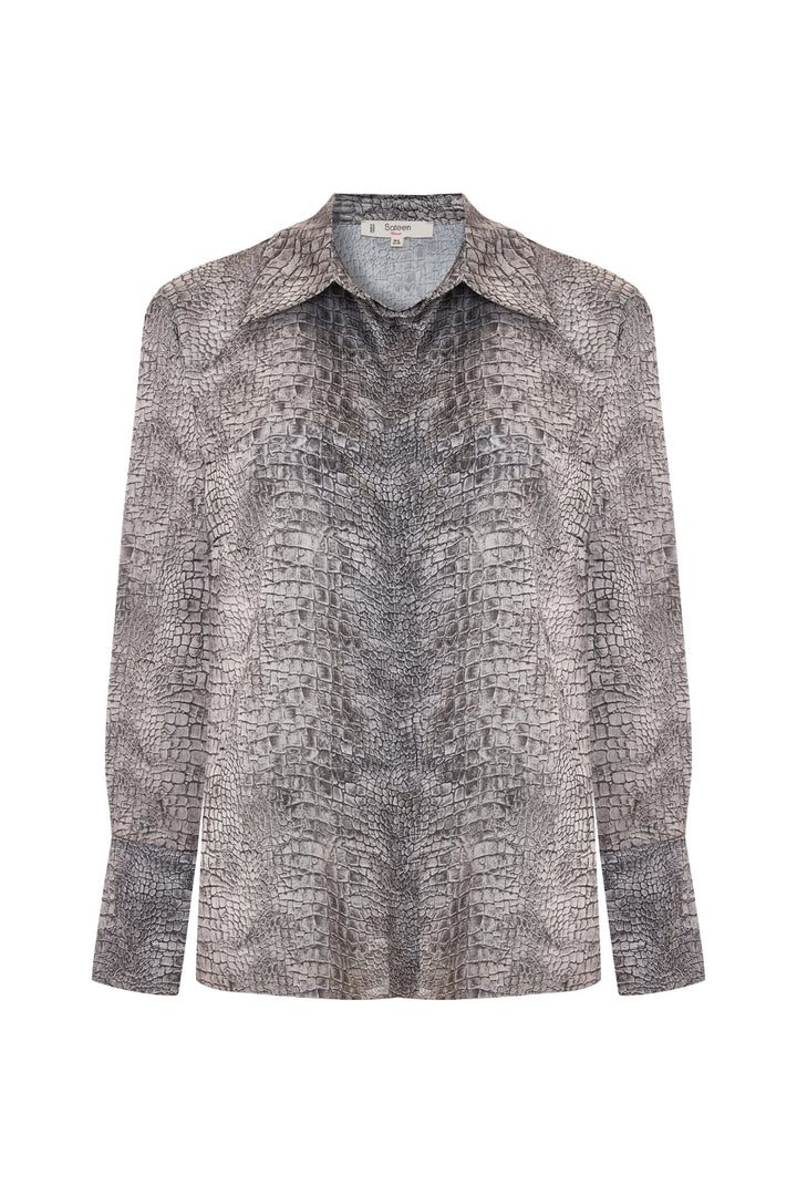 Sateen Chemise à Motif Classique - Gris