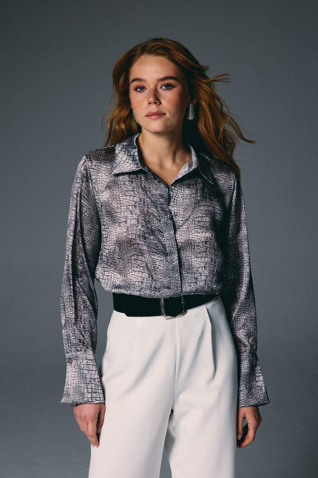 Sateen Chemise à Motif Classique - Gris