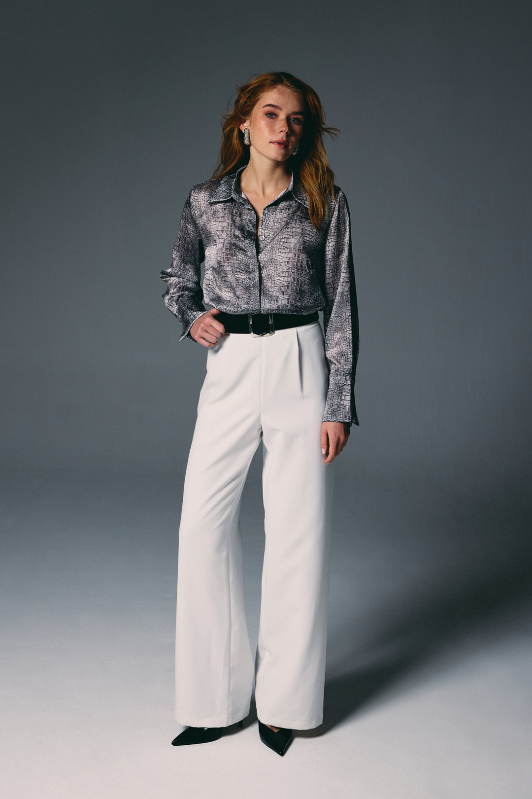 Sateen Chemise à Motif Classique - Gris