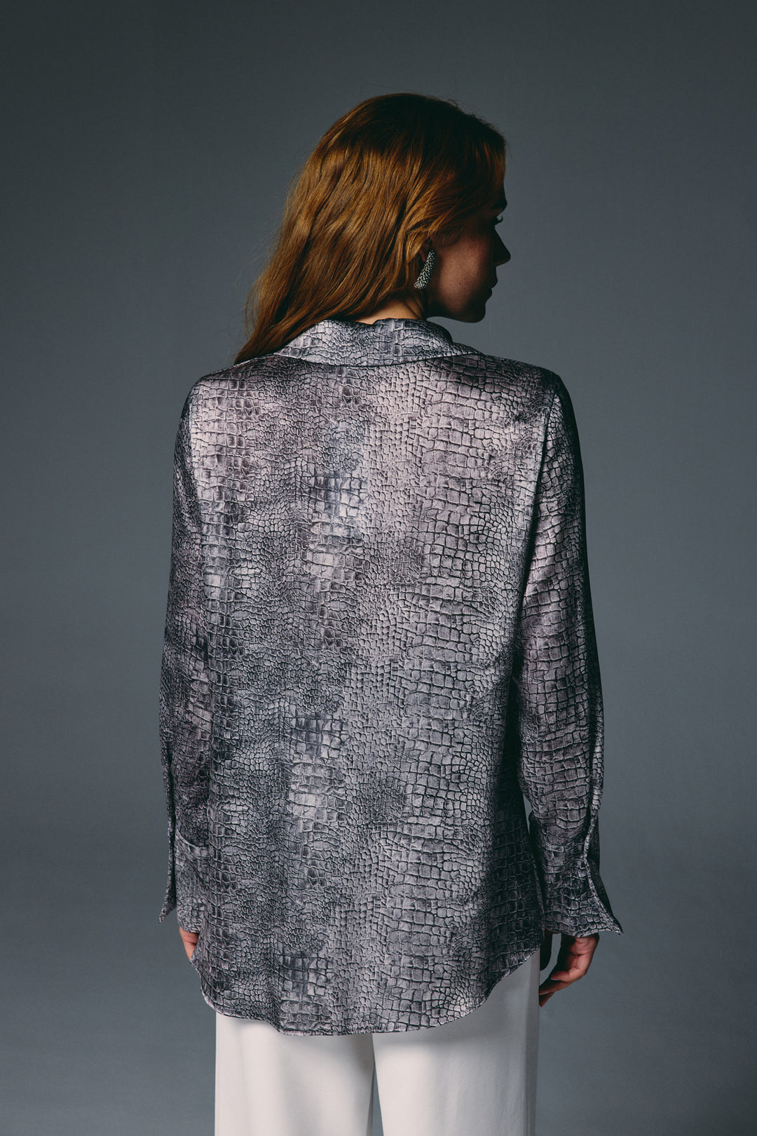 Sateen Chemise à Motif Classique - Gris