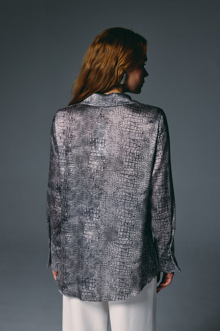 Sateen Chemise à Motif Classique - Gris