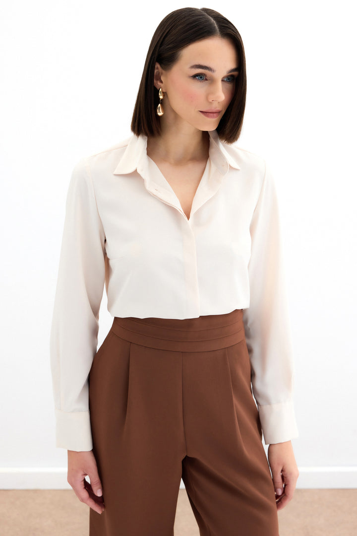 Sateen Chemise classique unie - Beige