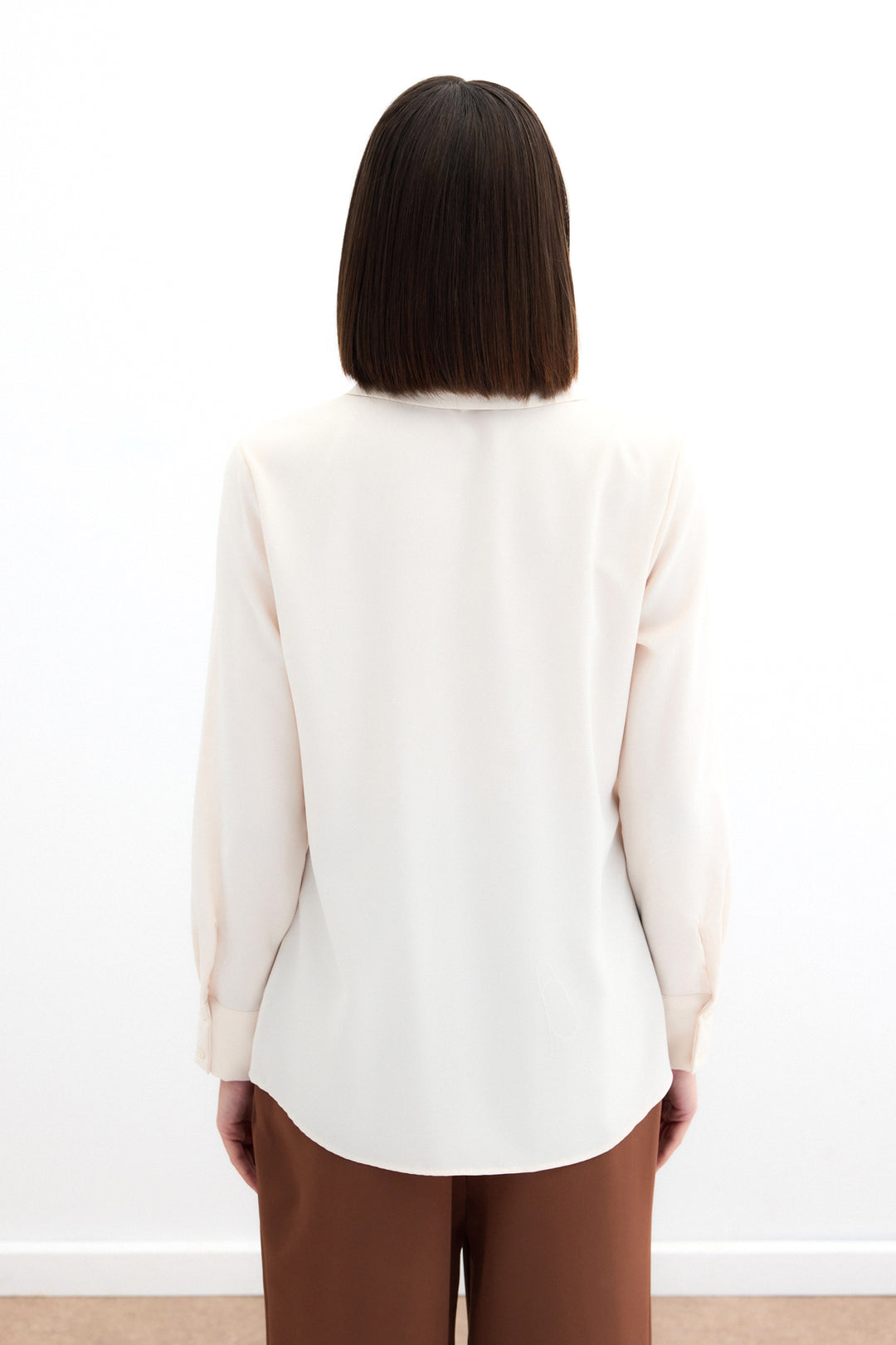 Sateen Chemise classique unie - Beige