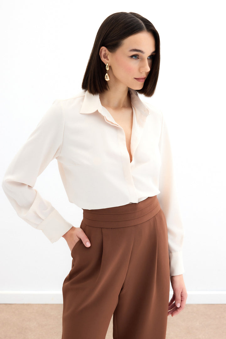 Sateen Chemise classique unie - Beige