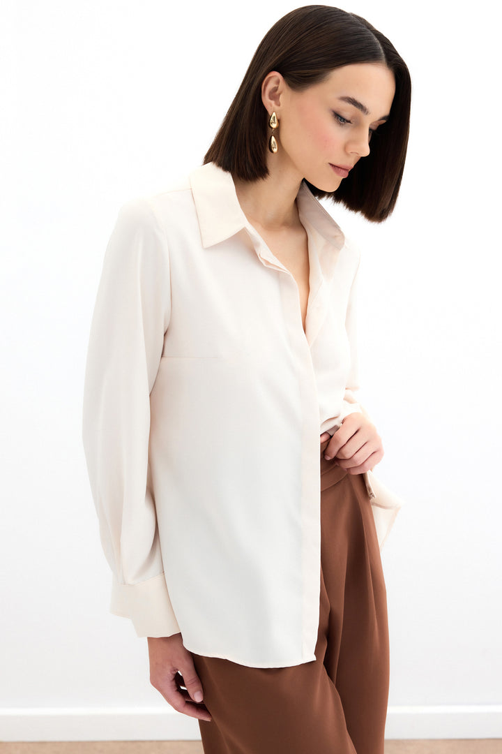 Sateen Chemise classique unie - Beige