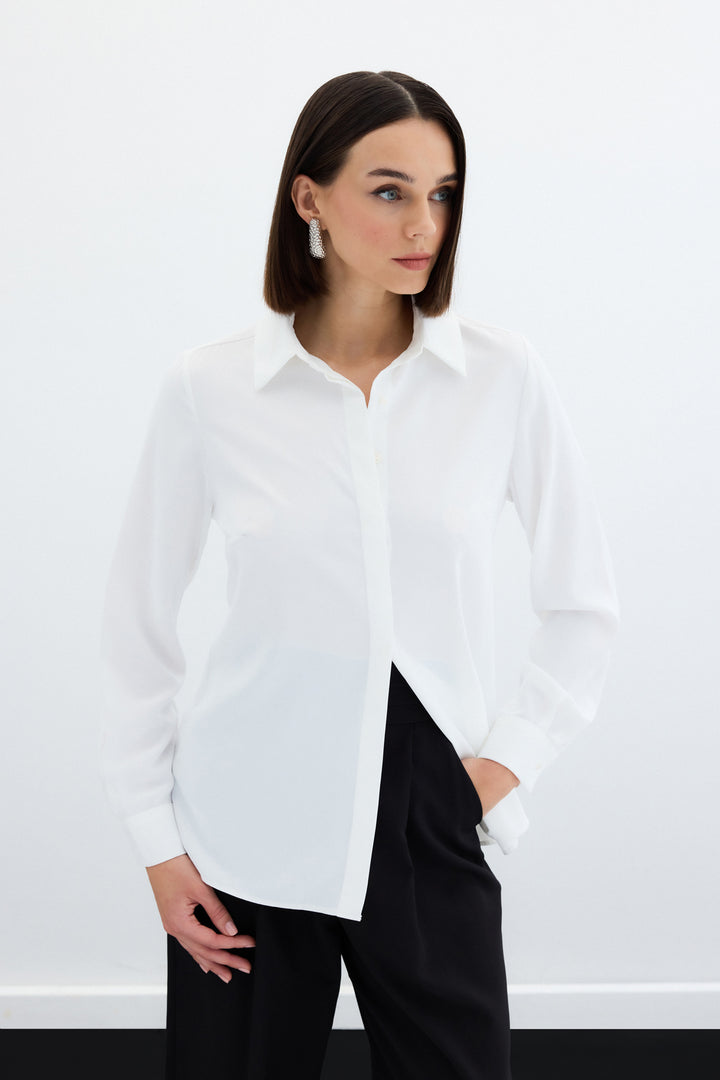 Sateen Chemise classique unie - Écru