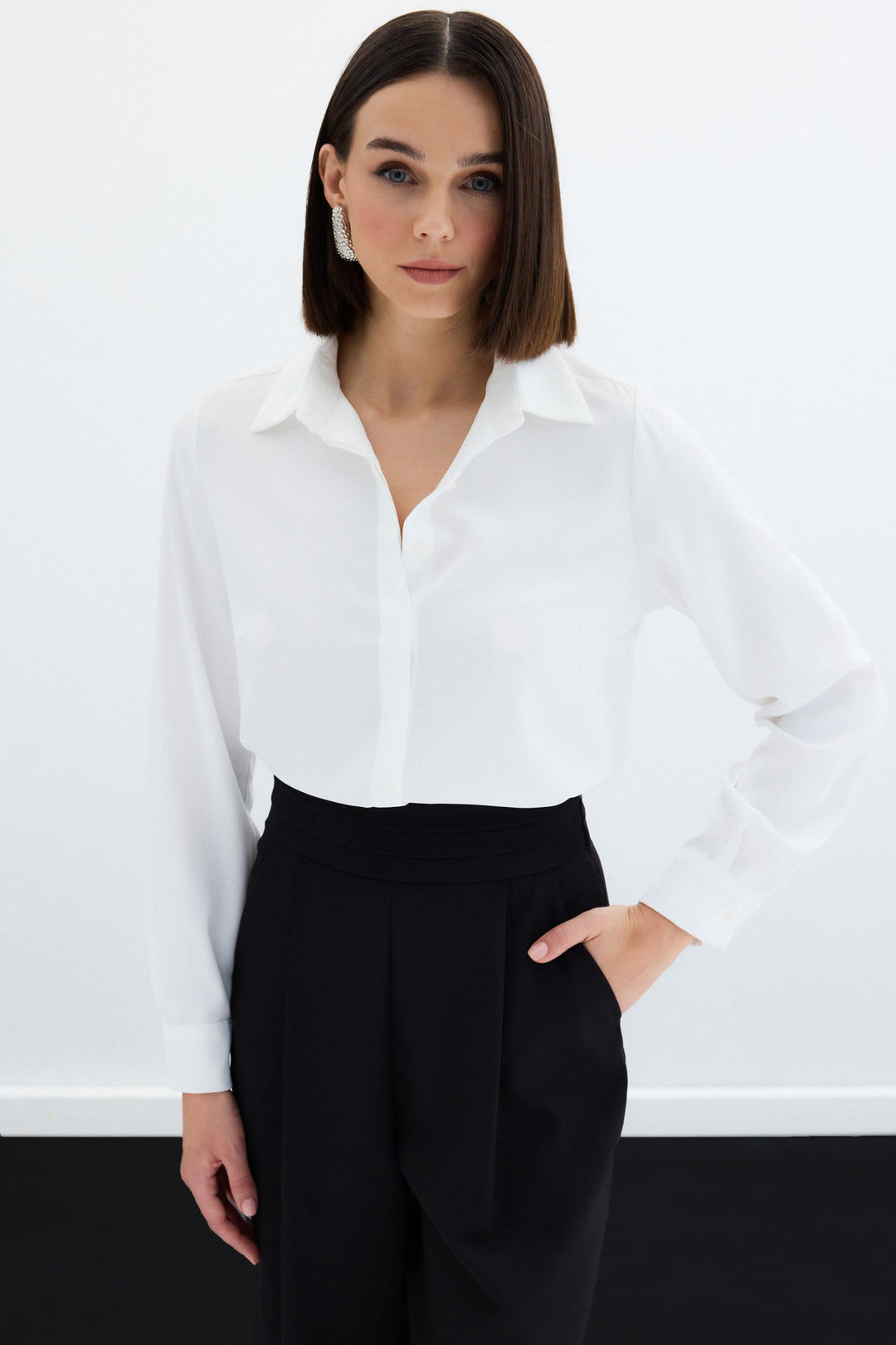 Sateen Chemise classique unie - Écru