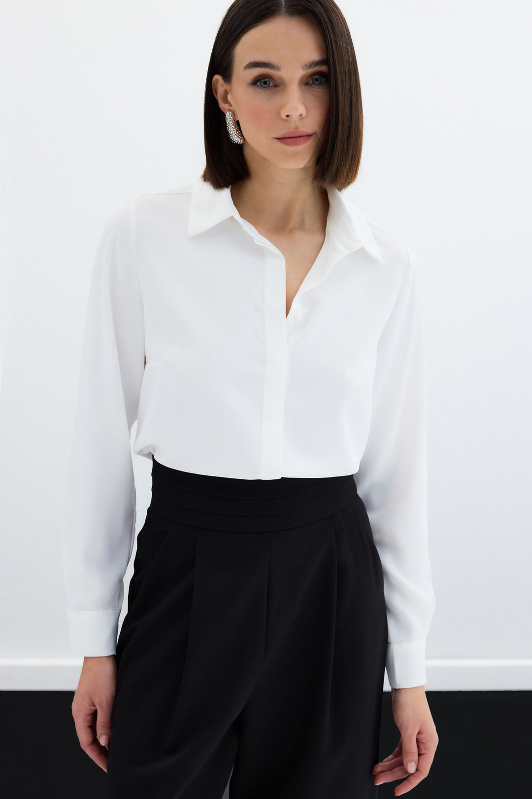 Sateen Chemise classique unie - Écru