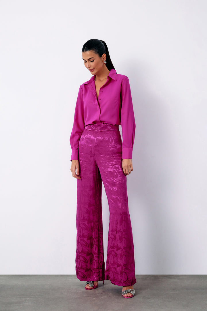 Sateen Chemise classique unie - Fuchsia