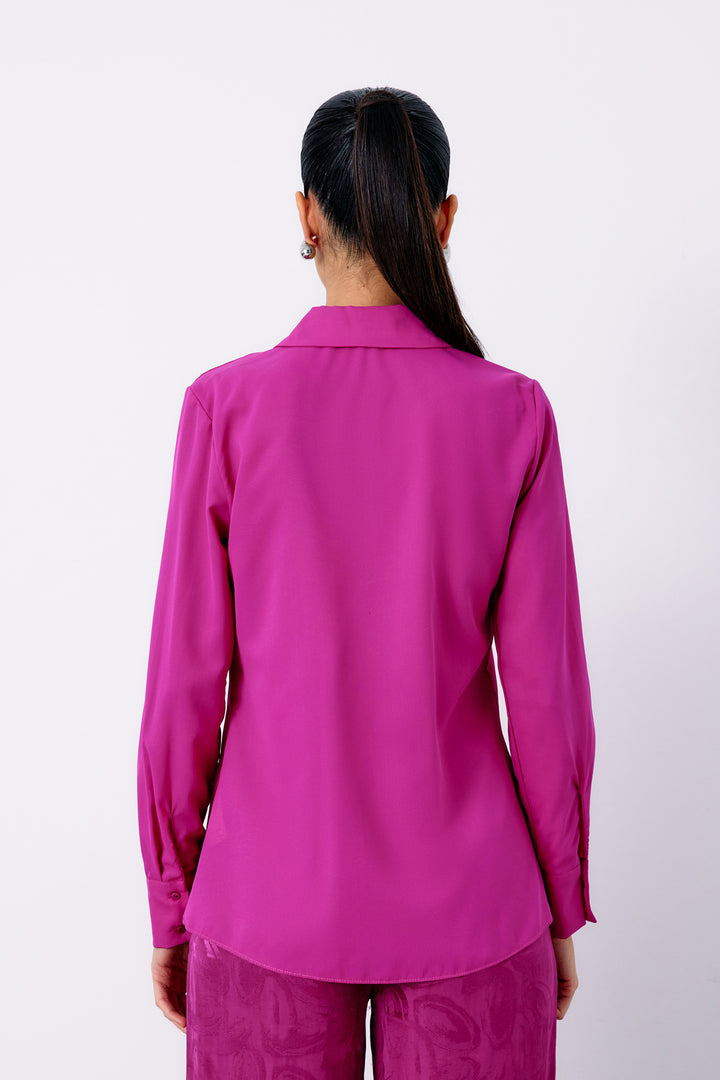 Sateen Chemise classique unie - Fuchsia