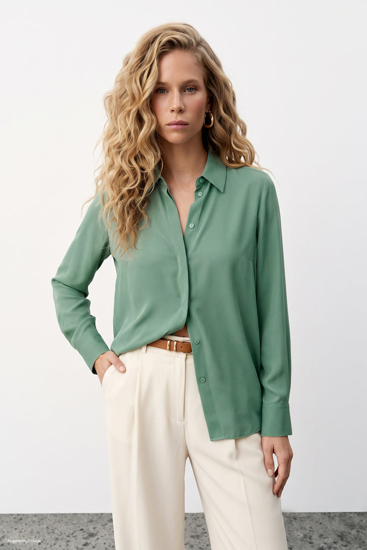 Sateen Chemise droite classique - Menthe