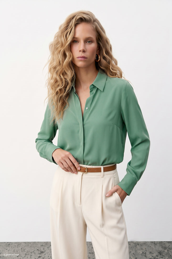 Sateen Chemise droite classique - Menthe
