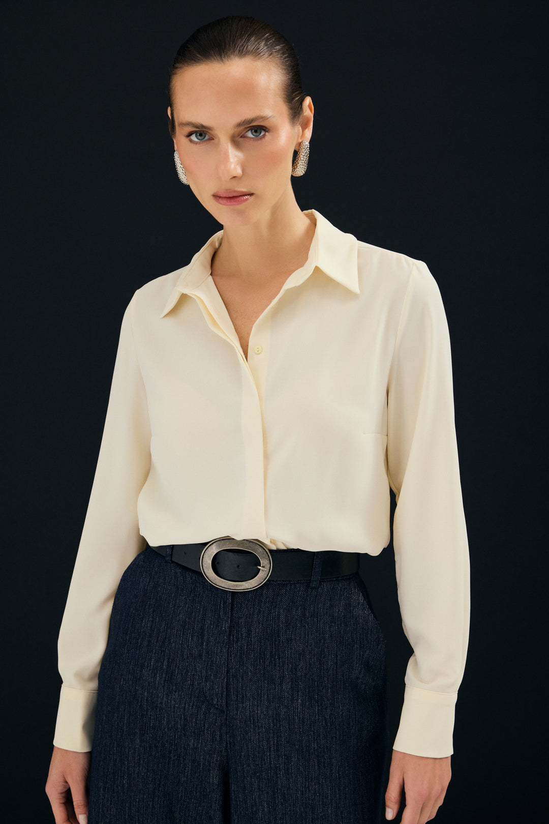Sateen Chemise classique droite - Jaune