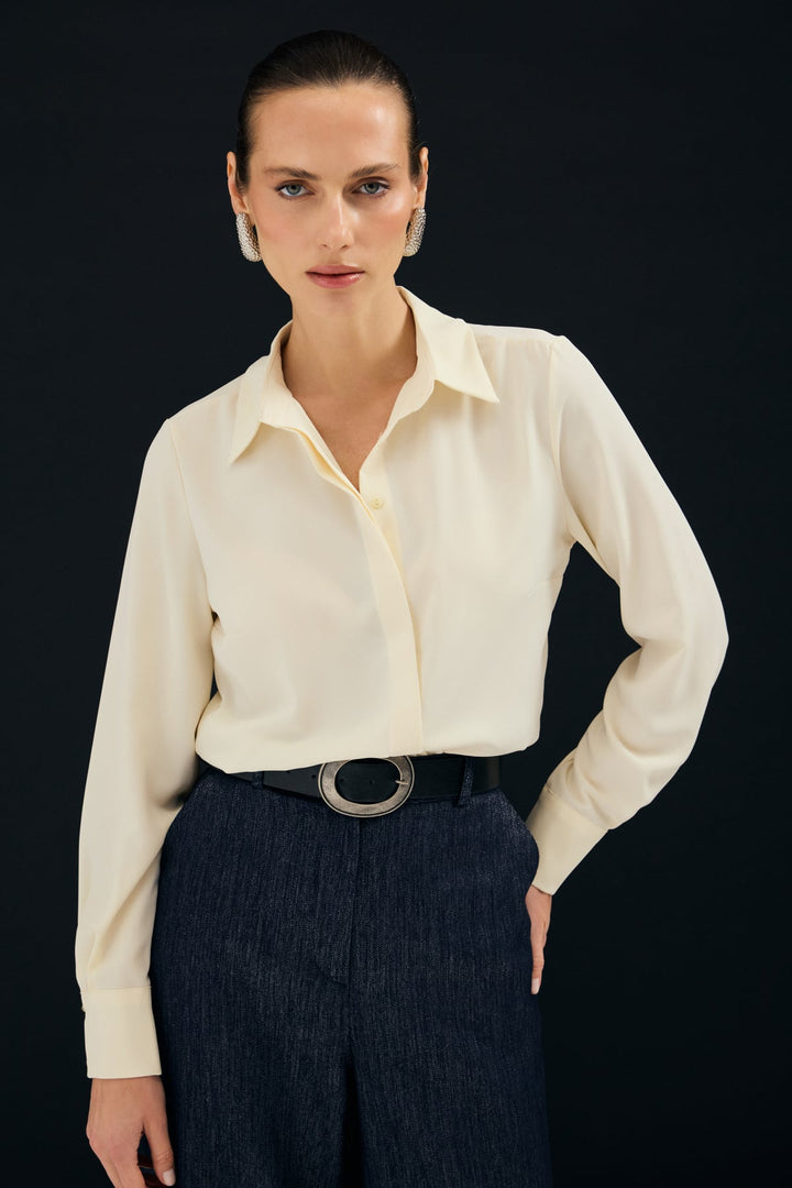 Sateen Chemise classique droite - Jaune